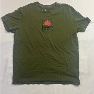 Aeropostale Olive Green Tee with Pink Rose Patch